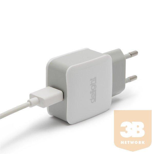 Delight Telefon töltő - 1db USB, 5V/1.2A, Fehér