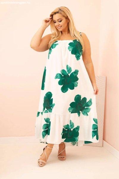 Hosszú oversize fodros pántos ruha virágmintával, 21646-os modell, zöld