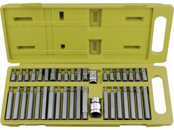 BIT klt. 40 db HEX-TORX-XZN, 10mm, adapter 3/8' és 1/2', CrV,
műanyag dobozban