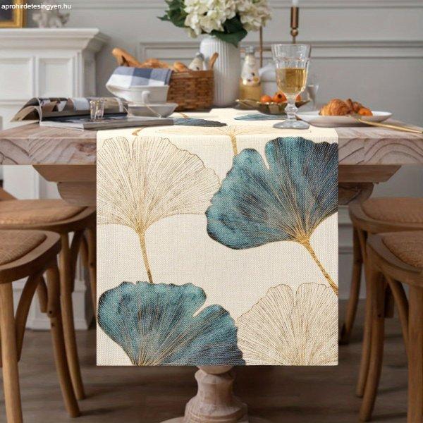 Kék-zöld-arany Ginkgo levél mintás asztali futó #33,02 X 182,88 Cm