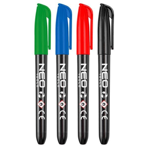 NEO TOOLS 4db jelölőfilc, vízálló olajalapú festékkel, használat előtt
felrázandó, színes, normál hegyű 13-857