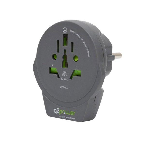 q2power 1.100110-TH utazóadapter, World to Europe USB, USB 5V 2.4A, max. 16 A,
250 V - 4000 W teljesítmény