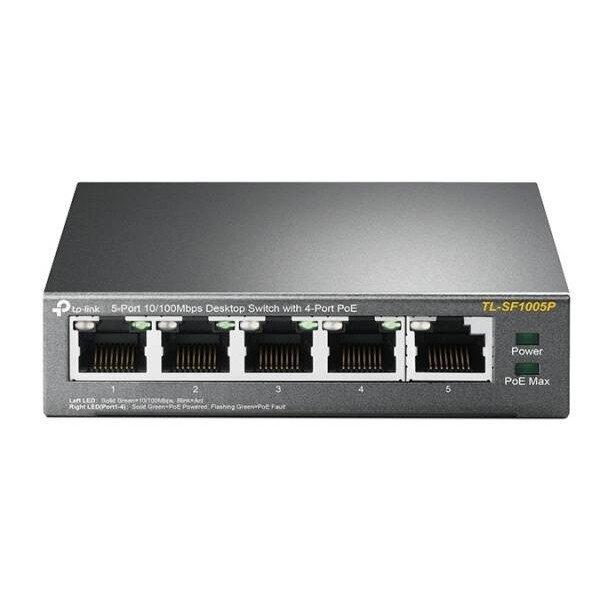 tp-link TL-SF1005P, 5 port mini Desktop Switch, 5x 10/100M RJ45 ports, 4x PoE,
steel case