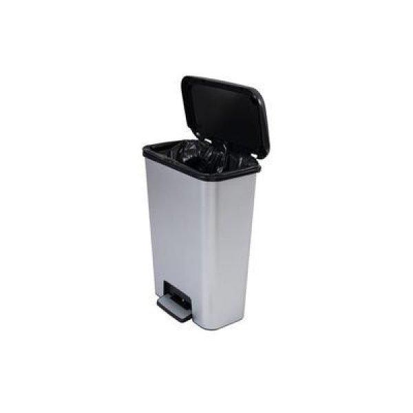 Pedálos szemetes, téglalap alakú, 50 l, CURVER "Compatta",
fekete-ezüst