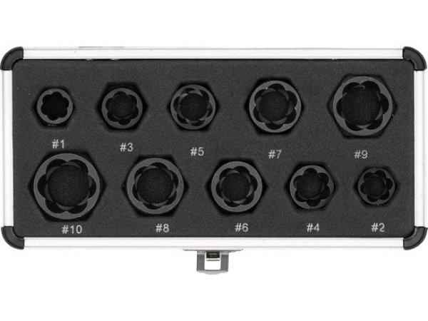 YT-060311 Sérült csavar kiszedő dugókulcs készlet 10 részes, rövidített
9-19 mm