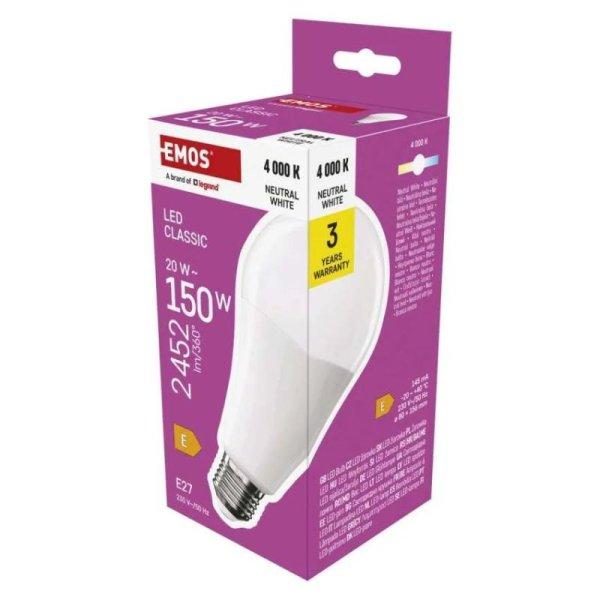 EMOS LED izzó Classic A80 / E27 / 20 W (150 W) / 2452 lm / neutrális fehér