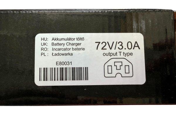 Akkumulátor töltő elektromos kerékpárhoz 72 V 3.0 Ah Lapos T