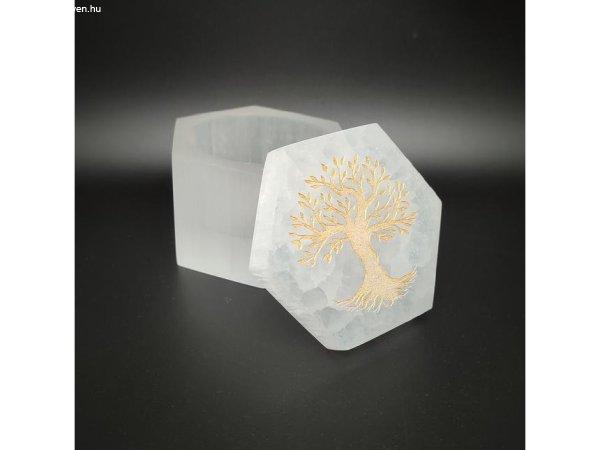 Szelenit doboz hatszög arany életfa 6x7cm