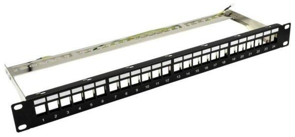 Nestron 19" keystone patch panel; 24 port; Cat5e/Cat6/Cat6A kompatibilis;
árnyékolt; tehermentesítővel