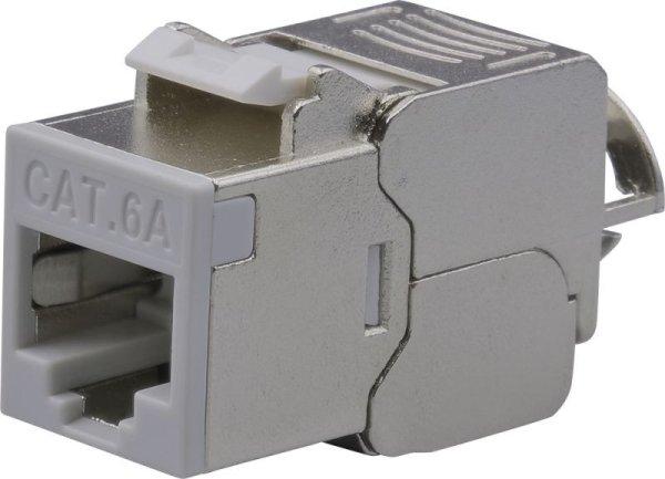 Nestron Keystone STP csatlakozó; Cat6A; 180°; szerszám nélkül szerelhető;
szürke