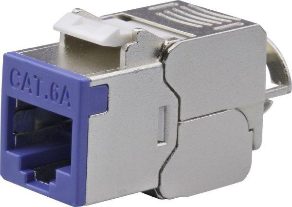 Nestron Keystone STP csatlakozó; Cat6A; 180°; szerszám nélkül szerelhető;
kék