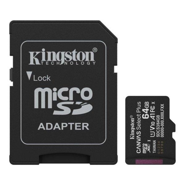 Kingston 64GB microSDXC Canvas Select Plus Gen3 Class 10 UHS-1 A1 V10 +
adapterrel