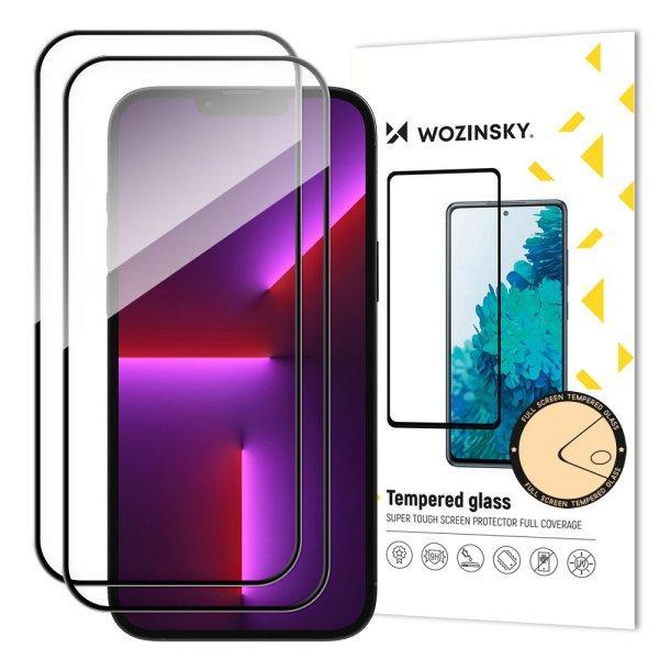 Wozinsky 2x szuper tartós, Full Glue ellátott, edzett üvegből készült
teljes képernyőkeret tokbarát iPhone 14 Pro Fekete