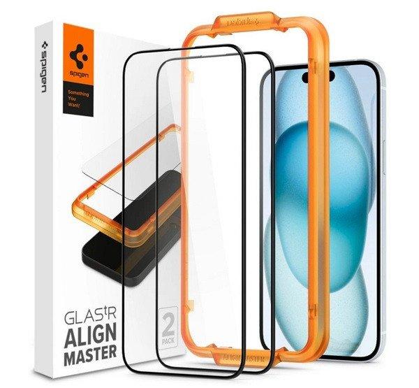 SPIGEN ALM FC képernyővédő üveg 2db (2.5D, ujjlenyomatmentes, extra
karcálló, 9H, ultravékony, színkiemelés) ÁTLÁTSZÓ Apple iPhone 15