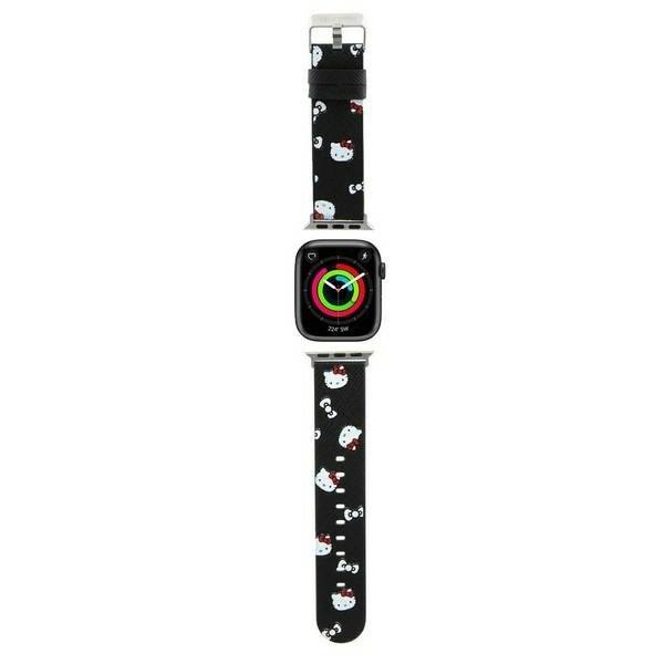 Hello Kitty óraszíj HKAWMPSAPSK Apple Watch 38/40/41mm-es fekete szíj Fej és
masni minta