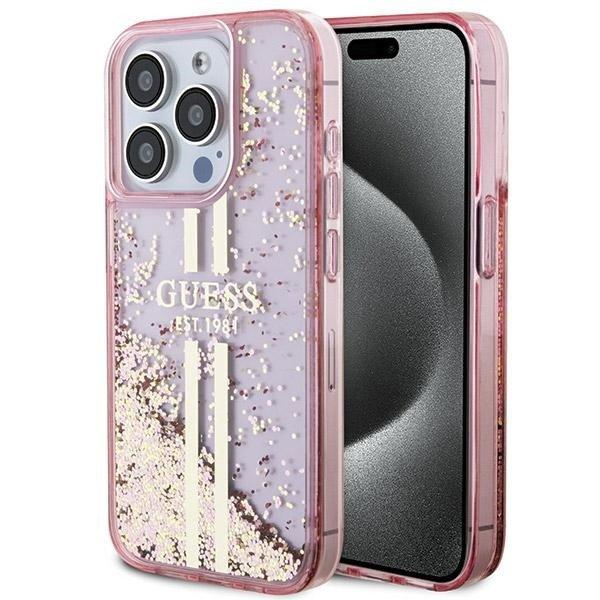 Guess GUHCP15LLFCSEGP iPhone 15 Pro 6.1" rózsaszín keménytok Liquid
Glitter Gold Stripes