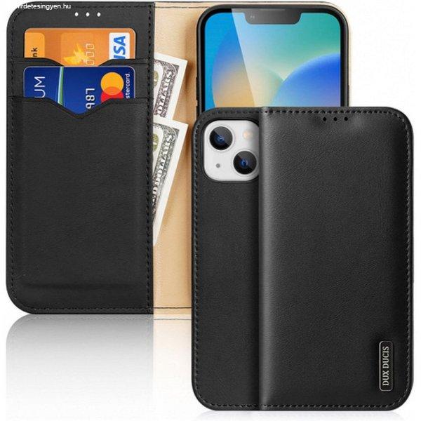 iPhone 15 Pro (6.1") telefon tok, könyvtok, oldalra nyíló tok,
mágnesesen záródó, bőr, fekete, Dux Ducis Hivo