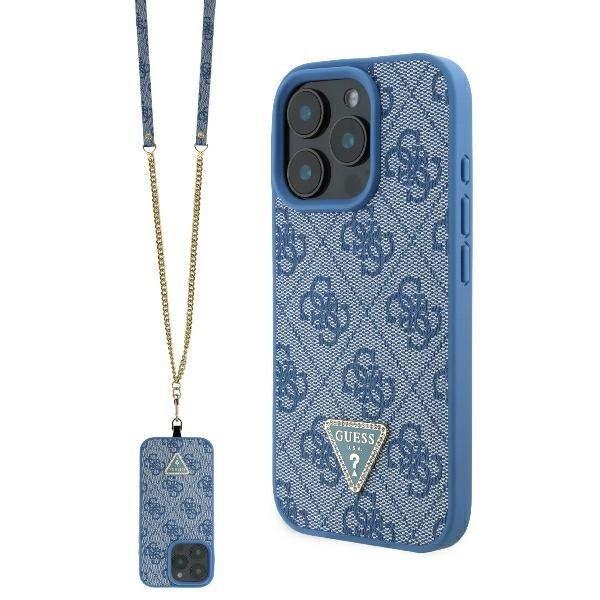 Guess GUHCP16XP4TDSCPB Leather Metal Logo Strass Crossbody keménytok iPhone 16
Pro Max - kék