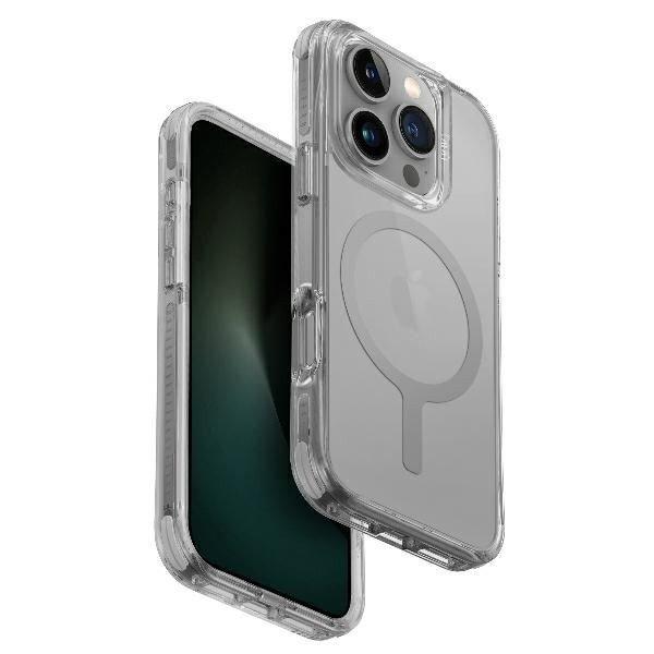 Uniq Combat Magclick Charging tok iPhone 16 Pro Max - átlátszó szürke
szegéllyel