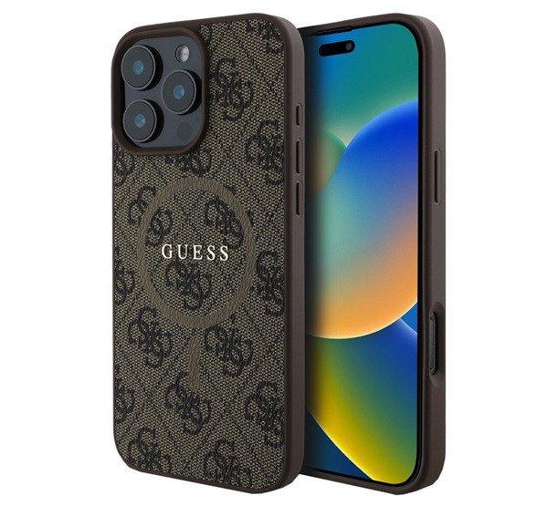 GUESS 4G RING CLASSIC LOGO szilikon telefonvédő (ütésállóság, textil
hátlap, MagSafe) BARNA Apple iPhone 16 Pro Max