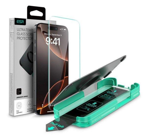 ESR ARMORITE képernyővédő üveg (2.5D, 9H + segédkeret) FEKETE Apple iPhone
16 Pro