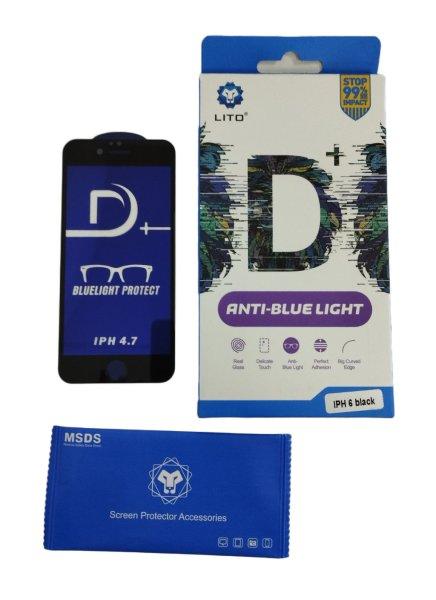 iPhone 6 / 6S (4.7") előlapi üvegfólia, fekete keret, 9H, 0.33mm,
kékfény szűrős, 3D Full Glue, Lito D+