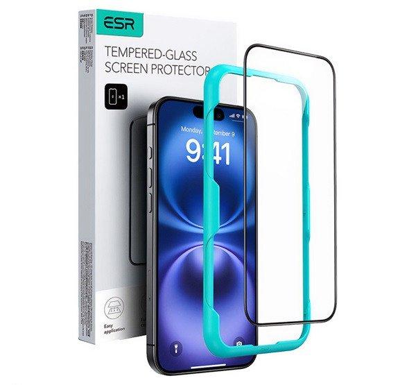 ESR képernyővédő üveg (2.5D, 0.33mm, 9H + segédkeret) FEKETE Apple iPhone
16
