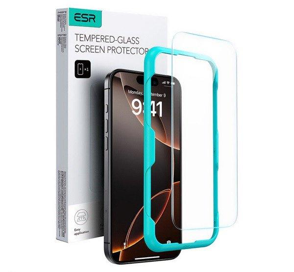 ESR képernyővédő üveg (2.5D, 0.33mm, 9H + segédkeret) FEKETE Apple iPhone
16 Pro