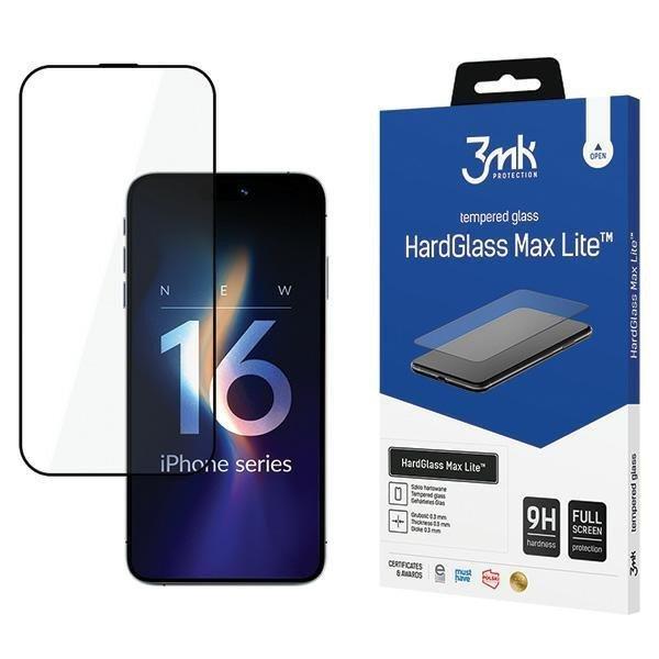 3mk HardGlass Max Lite edzett üveg kijelzővédő fekete szegéllyel iPhone 16
Pro