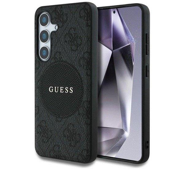 GUESS 4G ROUND PATCH CLASSIC LOGO szilikon telefonvédő (ütésállóság,
textil hátlap, MagSafe) FEKETE Samsung Galaxy S25 (SM-S931)