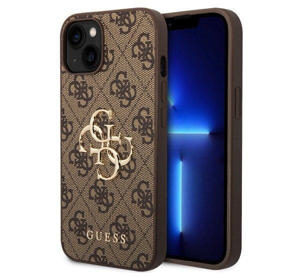 GUESS 4G BIG METAL LOGO műanyag telefonvédő (ütésállóság, bőr hatású
hátlap) BARNA Apple iPhone 15