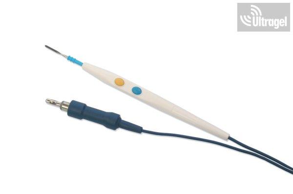 Kétkapcsolós nagyfrekvenciás kézidarab, elektróda nyél,
EGYSZERHASZNÁLATOS, 3.2m, kés elektródával ERBE