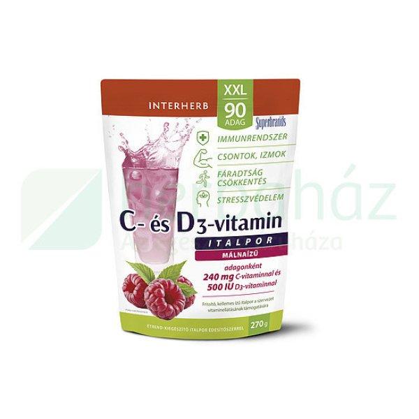 Interherb Xxl C + D3-Vitamin Málnaízű Italpor 90 Adag 270G