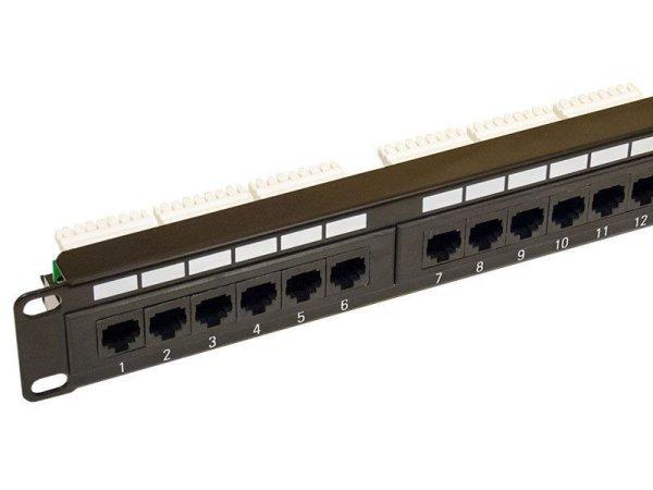 UTP Cat.5e 24 portos patchpanel, 1U magas, fekete