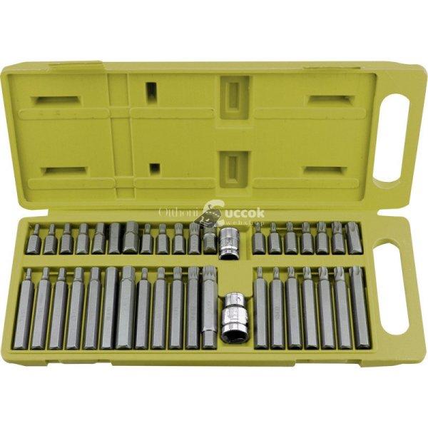 BIT klt. 40 db HEX-TORX-XZN, 10mm, adapter 3/8' és 1/2', CrV,
műanyag dobozban