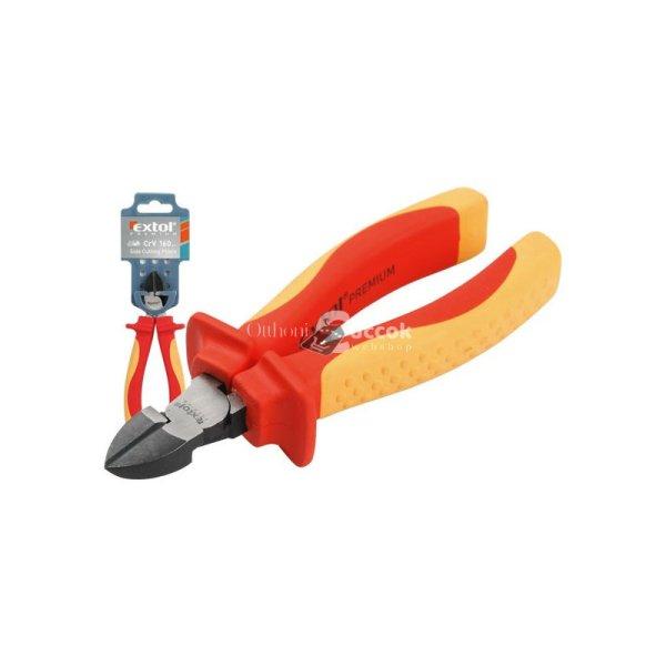 EXTOL PREMIUM oldalcsípő fogó, 160mm, szigetelt, 1000V, VDE, DIN ISO 5749,
CV, duál piros/sárga nyél, akasztós szerszámtartó