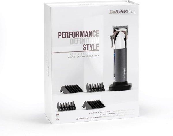 BaByliss Super-X Metal Collection hajvágó, japán acél pengék,lítium
akkumulátor, digitális kijelző, fekete, E996E