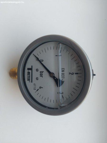 T-METER nyomásmérő rozsdamentes ház, alsó csatlakozás 1/2", 0-4 bar,
átmérő 100, glicerines