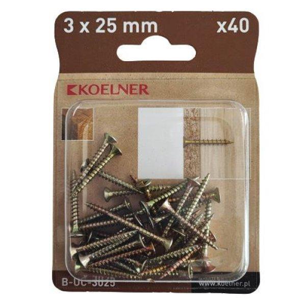 3x25 mm-es faforgácslapcsavar 40db/bliszter (B-UC-3025)