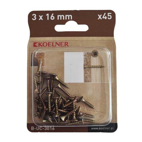 3x16 mm-es faforgácslapcsavar 45db/bliszter (B-UC-3016)
