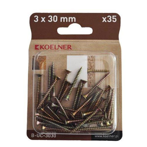 3x30 mm-es faforgácslapcsavar 35db/bliszter (B-UC-3030)