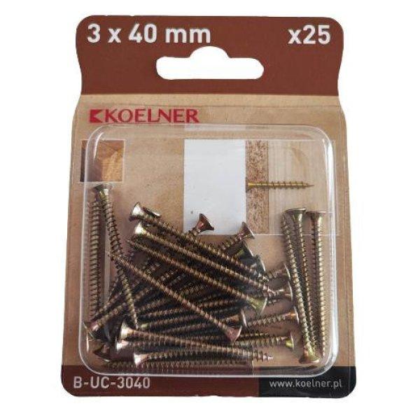 3x40 mm-es faforgácslapcsavar 25db/bliszter (B-UC-3040)
