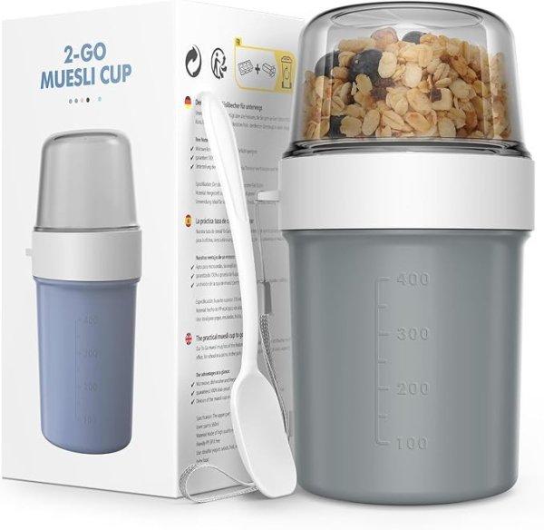 JSCORES Gabonapehely és Joghurtos Pohár Kanállal – 560 ml + 310 ml –
Szivárgásmentes, Útravaló Snackpohár (Morandi szürke)