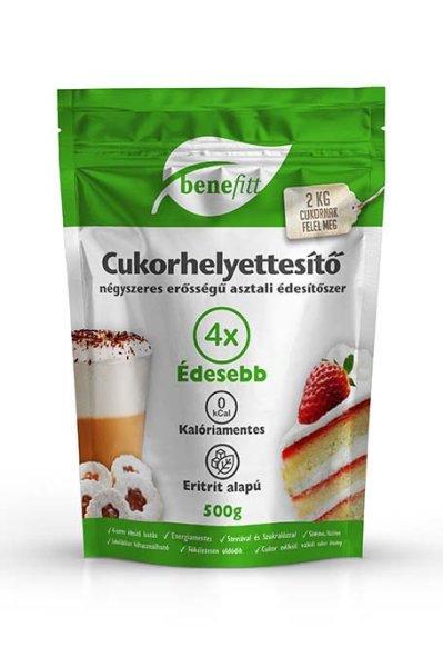 Benefitt Cukorhelyettesítő (Eritrit-Stevia-Szukralóz) 4X Erősségű 500G