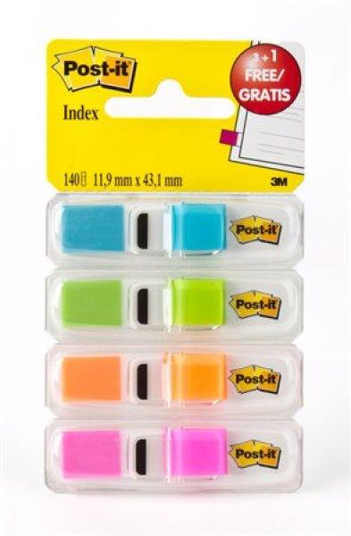 Jelölőcímke adagolóban, műanyag, 4x35 lap, 12x43 mm, 3M POSTIT, élénk
színek