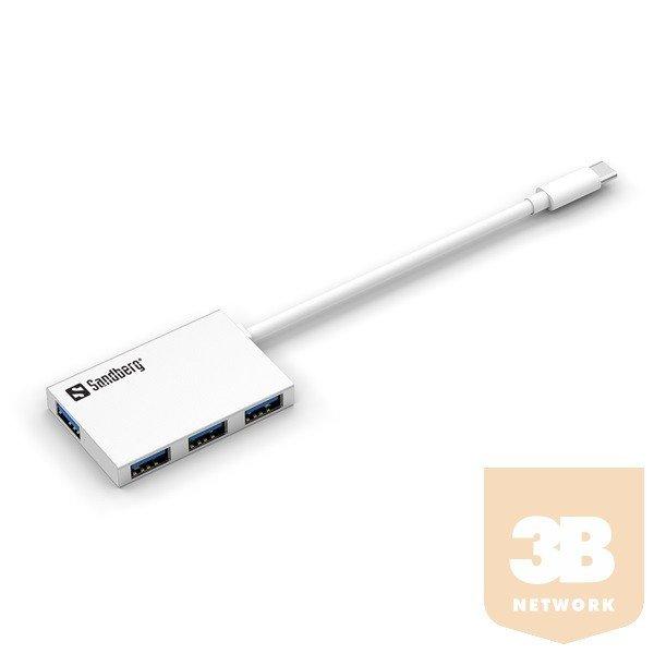 Sandberg USB Hub - USB-C to 4xUSB3.0 Pocket Hub (ezüst; USB-C bemenet; 4port
USB3.0 kimenet, aluminium)