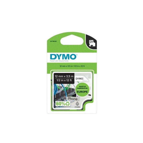 Feliratozógép szalag Dymo D1 flexibilis ID S0718040/16957 12mmx3,5m,
fekete/fehér