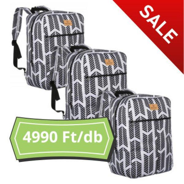3 db akciós Ryanair, Wizzair kézipoggyász, hátizsák 40x20x25 cm halszálka
fekete fehér mintás