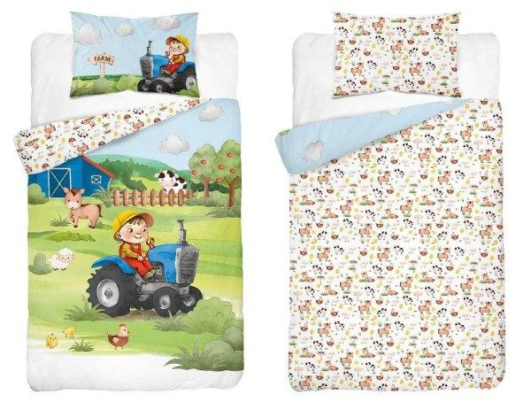 Bambusz ágynemű huzat 90*120 cm - Farm kék traktorral 
