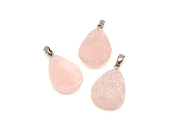 Felezett csepp medál rózsakvarc 2x3,5-4cm (MDG)